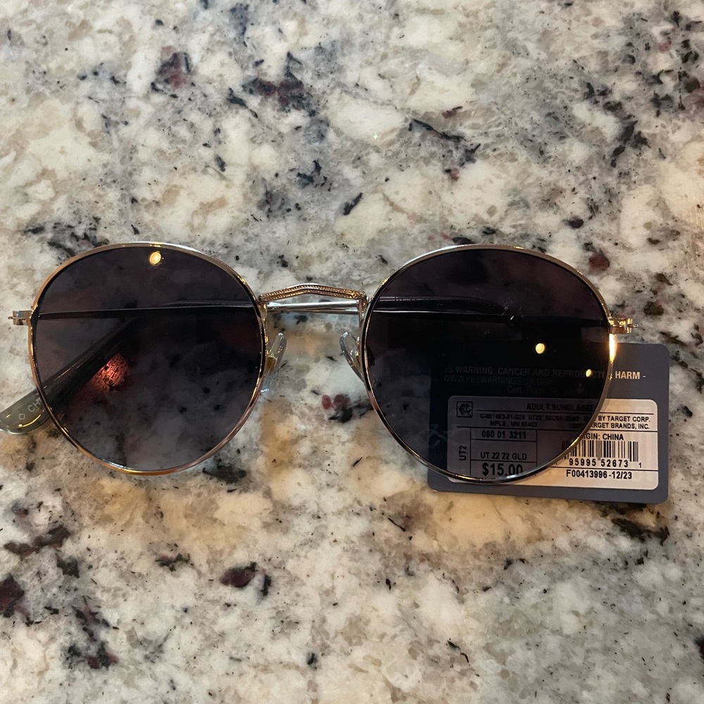 Round Gold Sunglasses with Dark Lenses